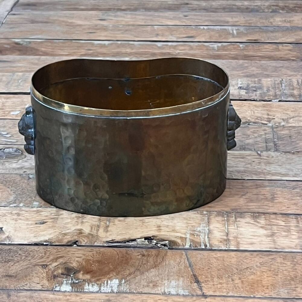 Vintage Hammered Brass Planter 6" Small Rose Emblems - Picture 2 of 11